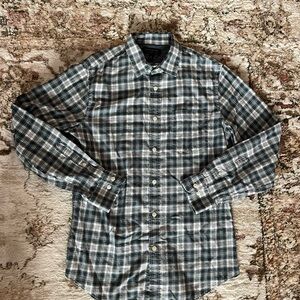 Banana Republic Men's Green and White Plaid Shirt